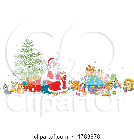 Cartoon Santa with Gifts and a Sack by Alex Bannykh