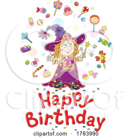Cartoon Witch Girl with a Happy Birthday Greeting by Alex Bannykh