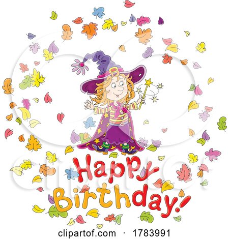 Cartoon Witch Girl with a Happy Birthday Greeting by Alex Bannykh