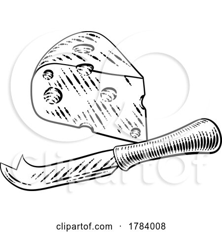 Wedge of Swiss Cheese Knife Vintage Woodcut Style by AtStockIllustration