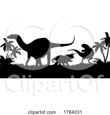 Dinosaur Silhouette Background Landscape Scene by AtStockIllustration