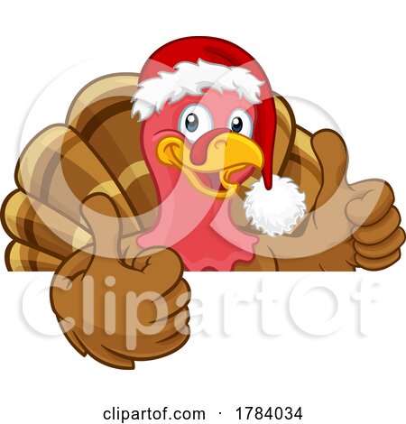 Turkey in Santa Hat Christmas Thanksgiving Cartoon by AtStockIllustration