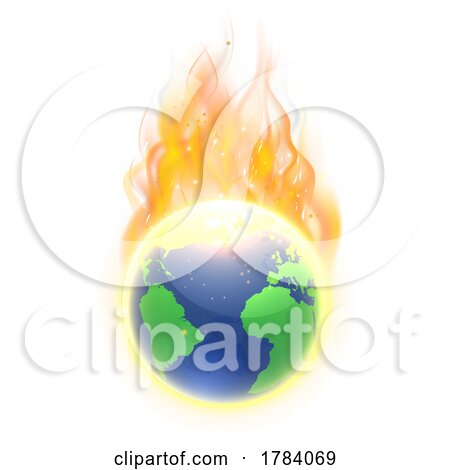 End of World Climate Change Fire Flame Earth Globe by AtStockIllustration
