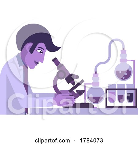 Scientist at Microscope Lab Test Bench and Beakers by AtStockIllustration