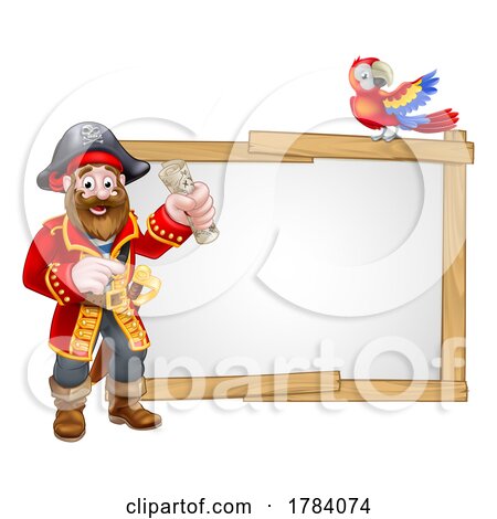 Pirate and Parrot Cartoon Background by AtStockIllustration