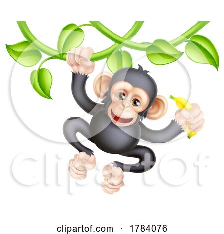 Monkey Cartoon Chimpanzee Jungle Animal on Vines by AtStockIllustration