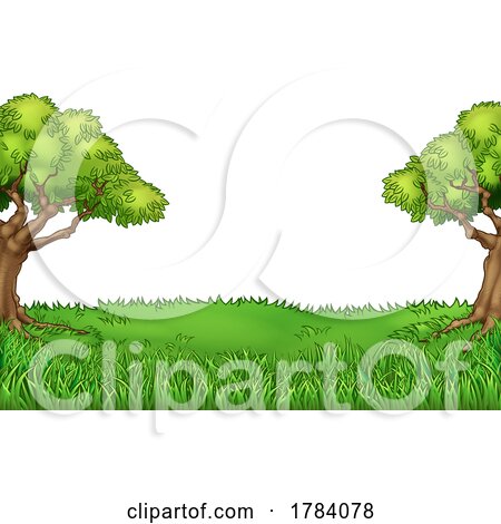 Trees Cartoon Landscape Grass Field Background by AtStockIllustration