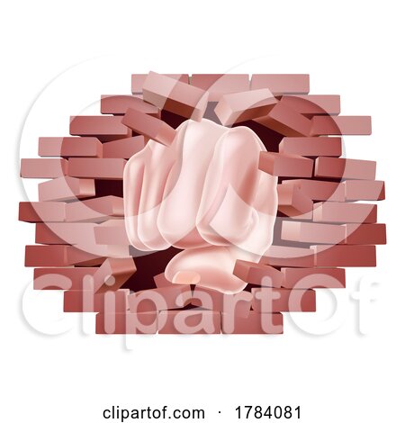 Fist Punching Through Brick Wall Concept by AtStockIllustration