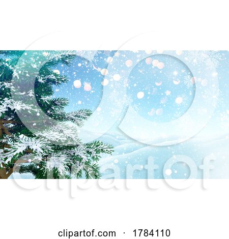 3D Christmas Background with Tree and Snowflakes by KJ Pargeter