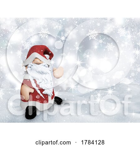 3D Christmas Background with Cute Santa Gonk in Winter Landscape by KJ Pargeter