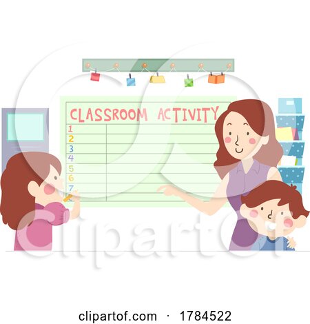 Teacher and Children at a Classroom Activity Board by BNP Design Studio