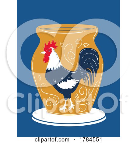 Vase With a Painted Rooster, on Blue by BNP Design Studio