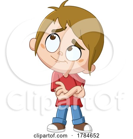 Cartoon Thinking Boy with Folded Arms by yayayoyo