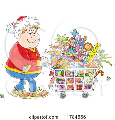 Cartoon Festive Man Grocery Shopping for Christmas by Alex Bannykh