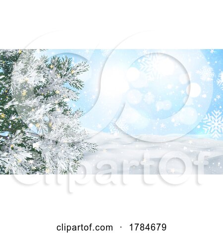 3D Christmas Background with Tree on a Snowy Winter Landscape by KJ Pargeter