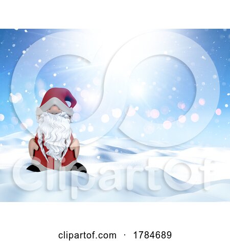 3D Cute Christmas Santa Gonk in a Snowy Winter Landscape by KJ Pargeter