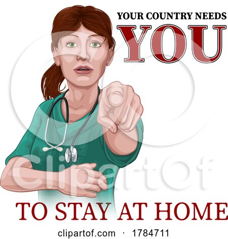 Doctor Nurse Woman Needs You Stay at Home Pointing by AtStockIllustration