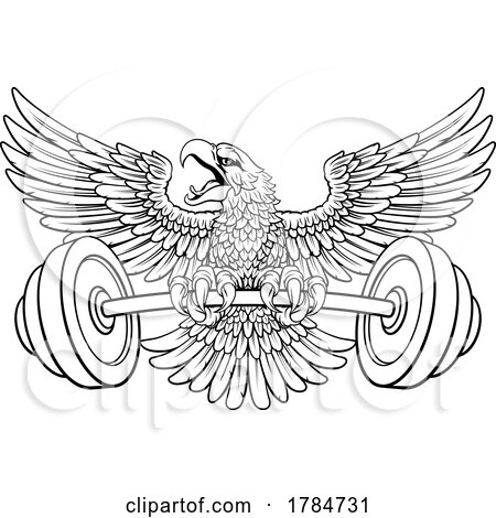 Bald Eagle Hawk Weight Lifting Mascot and Barbell by AtStockIllustration