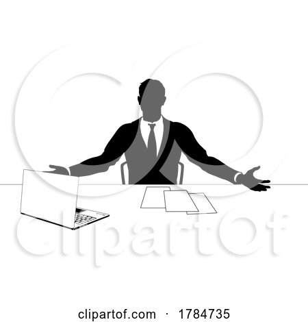 Business Suit Man Silhouette at Work Desk by AtStockIllustration