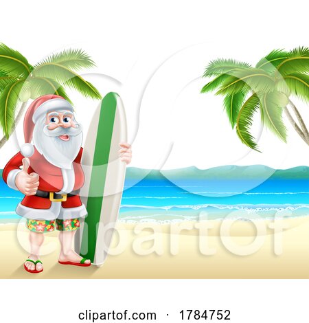 Santa Surfing Christmas Tropical Summer Beach by AtStockIllustration