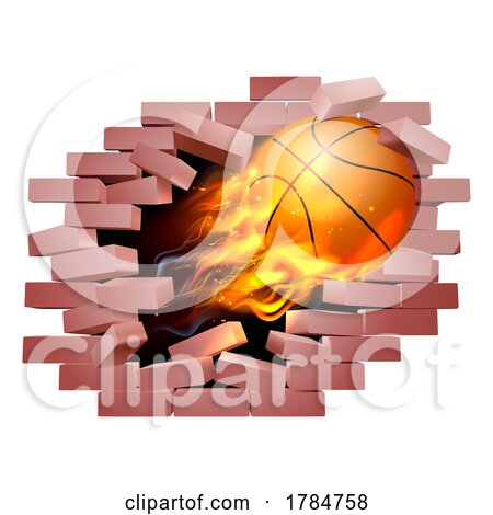 Basketball Ball Flame Fire Breaking Brick Wall by AtStockIllustration