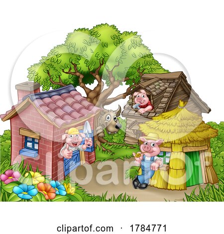 Three Little Pigs Wolf Fairy Tale Nursery Rhyme by AtStockIllustration