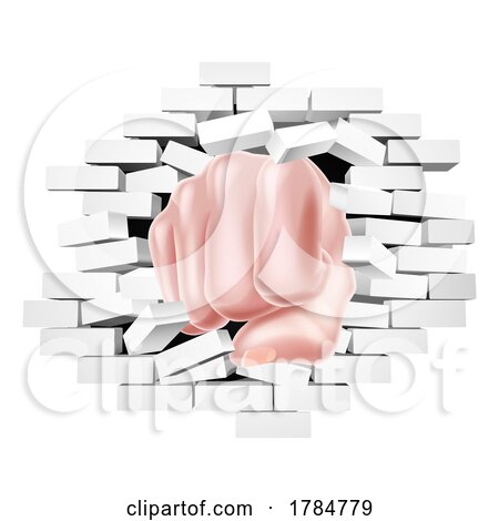 Fist Hand Punching Through a Brick Wall Concept by AtStockIllustration