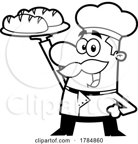 Cartoon Happy Baker Holding up Bread by Hit Toon