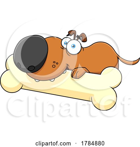 Cartoon Dog Chewing a Giant Bone by Hit Toon