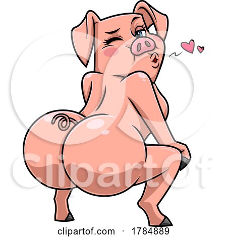 Cartoon Flirty Female Pig Looking Back and Twerking While Blowing a Kiss by Hit Toon