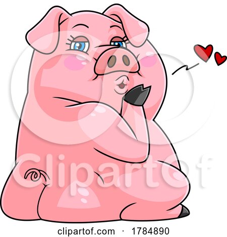 Cartoon Flirty Female Pig Looking Back and Blowing a Kiss by Hit Toon