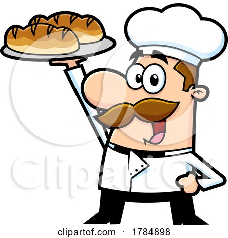 Cartoon Happy Baker Holding up Bread by Hit Toon