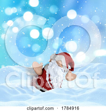 3D Cute Christmas Santa in a Snowy Winter Landscape by KJ Pargeter