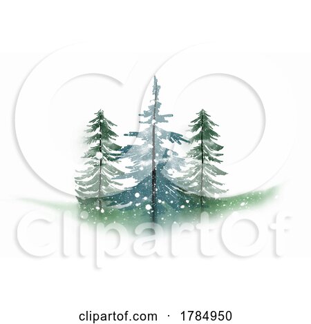 Watercolor Painted Evergreen Trees in the Snow by KJ Pargeter