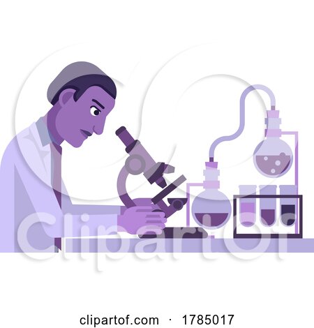 Scientist at Microscope Lab Test Bench and Beakers by AtStockIllustration