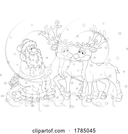 Cartoon Santa Talking to Christmas Reindeer by Alex Bannykh