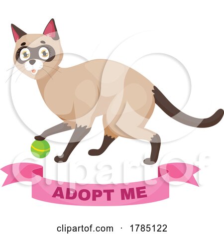 Siamese Cat Playing with a Ball over an Adopt Me Banner by Vector Tradition SM