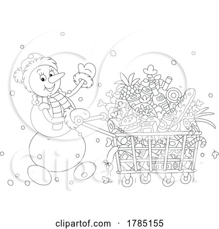 Cartoon Snowman Grocery Shopping by Alex Bannykh