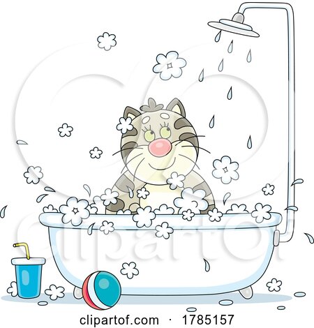 Cartoon Cat in a Bath by Alex Bannykh
