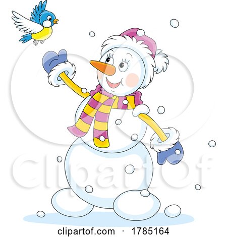 Cartoon Snowman and Bird by Alex Bannykh