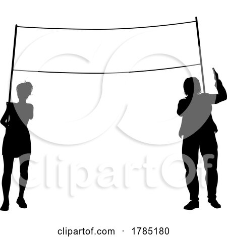 Banner Silhouette Protestors at March Rally Strike by AtStockIllustration