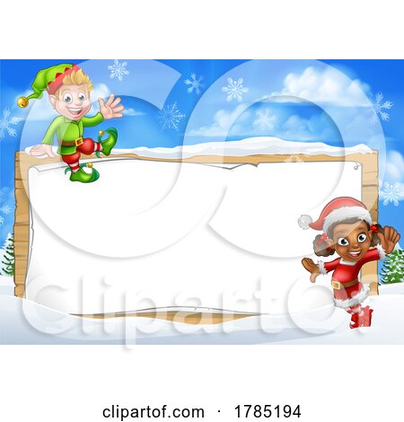 Christmas Santa Elf Sign Background Cartoon Border by AtStockIllustration