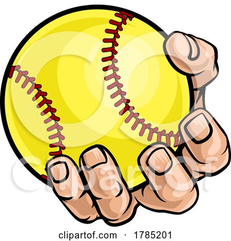 Hand Mascot Holding Softball Ball by AtStockIllustration