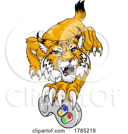 Wildcat Bobcat Gamer Video Game Animal Team Mascot by AtStockIllustration