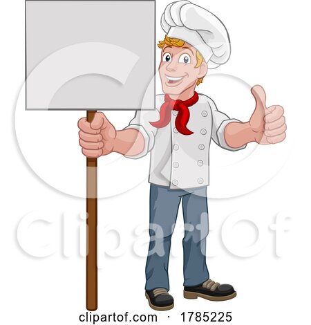 Chef Cook Baker Man Cartoon Holding Sign by AtStockIllustration