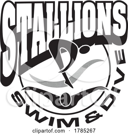Black and White STALLIONS Swim and Dive Sports Team Design by Johnny Sajem