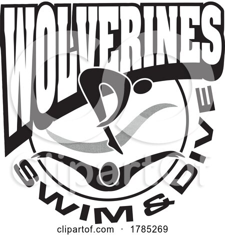 Black and White WOLVERINES Swim and Dive Sports Team Design by Johnny Sajem