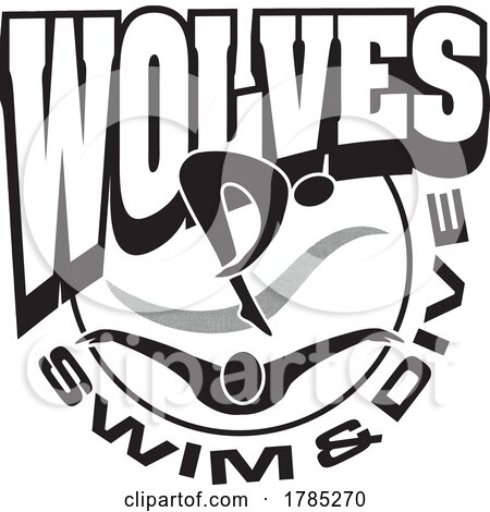 Black and White WOLVES Swim and Dive Sports Team Design by Johnny Sajem
