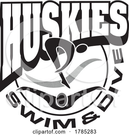 Black and White HUSKIES Swim and Dive Sports Team Design by Johnny Sajem