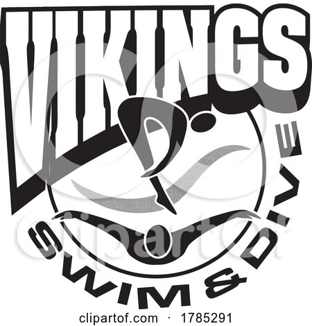 Black and White VIKINGS Swim and Dive Sports Team Design by Johnny Sajem